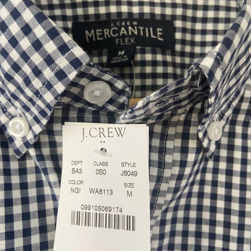 J Crew Men's Navy and White Plaid Button Down Oxford Size Medium